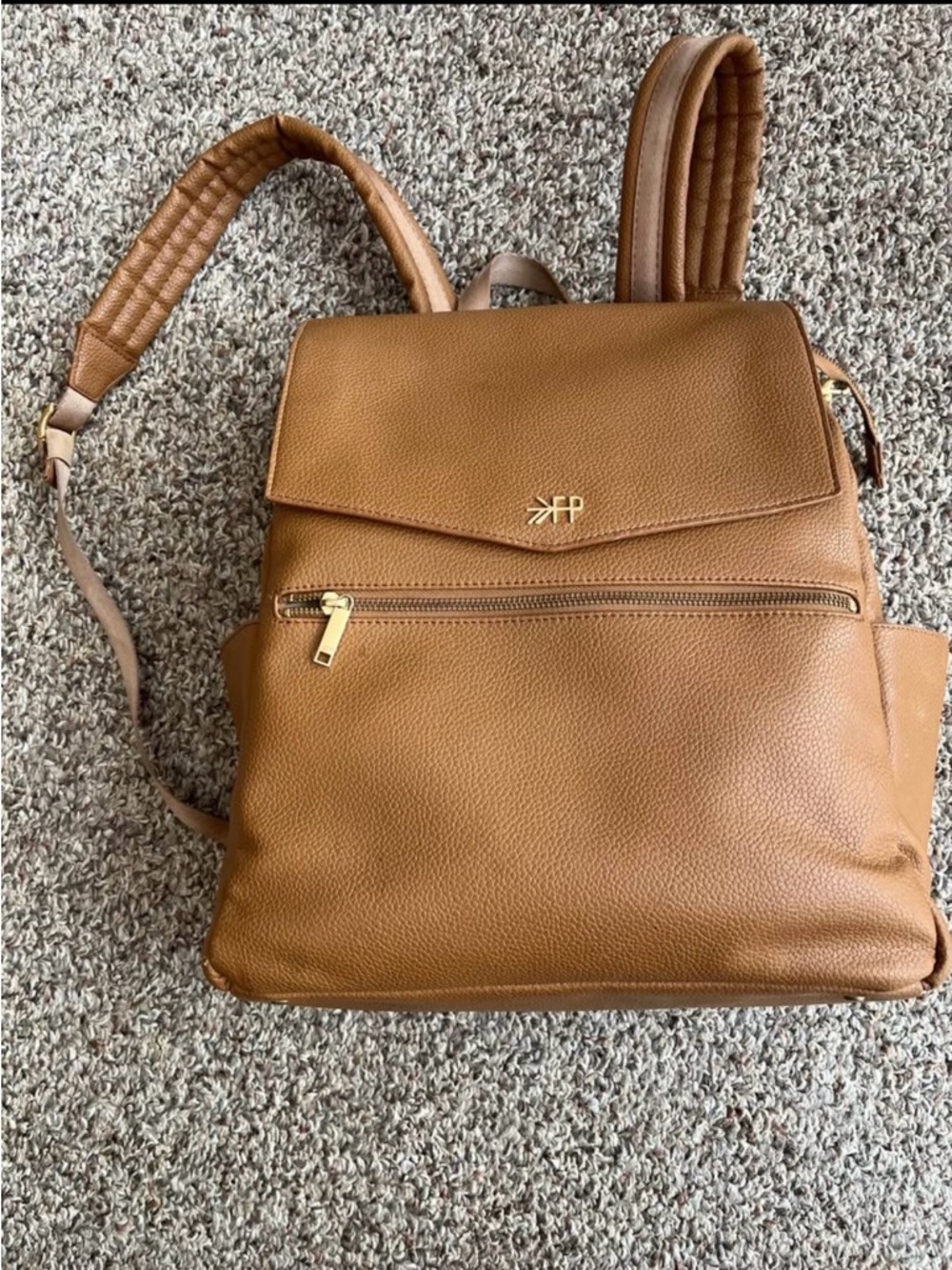 Freshly Picked Tan Leather-Look Women's Backpack with Front Zip